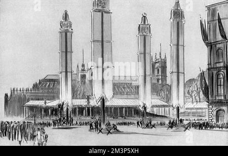 Stands d'observation érigés près de l'abbaye de Westminster pour 1937 Coron Banque D'Images