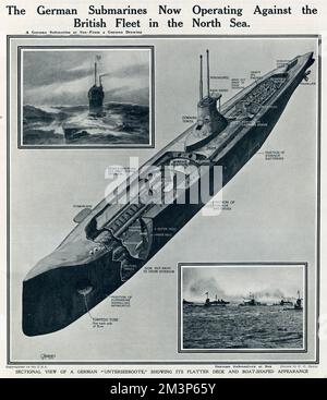 Sous-marins allemands en mer du Nord par G. H. Davis Banque D'Images