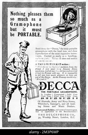 Decca Gramophone Advertisement, première Guerre mondiale Banque D'Images