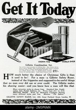 Annonce pour ensemble de combinaison de rasoirs Gillette 1915 Banque D'Images