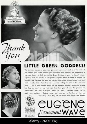 Annonce pour Eugene permanent Hair Waves & Curls 1937 Banque D'Images