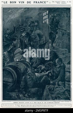 Infanterie allemande dans une cave à vin française, première Guerre mondiale Banque D'Images