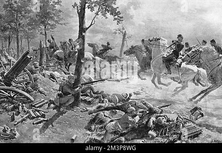 La charge de la cavalerie légère française contre les Allemands sur la route de Lassigny (un village entre Montvidier et Noyon en France) pendant la première Guerre mondiale. Banque D'Images