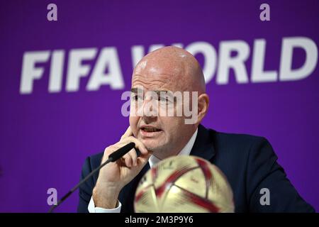 Doha, Qatar. 16th décembre 2022. Gianni INFANTINO, président de la FIFA, image unique, motif unique coupé, portrait, portrait, portrait. Conférence de presse de la FIFA le 22/16/2022. Clôture de la conférence de presse. Coupe du monde de football 20122 au Qatar à partir de 20,11. - 18.12.2022 ? Credit: dpa/Alay Live News Banque D'Images