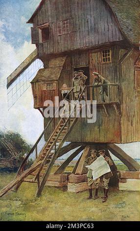 Poste d'observation britannique dans un moulin à vent, WW1 Banque D'Images