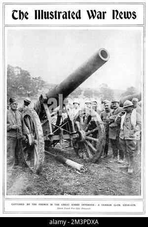 Un canon de siège allemand de 15 cm capturé par les Français à la somme Banque D'Images