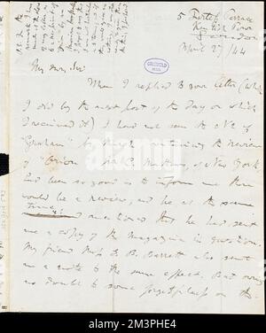 Richard Henry (Hengist) Horne, Londres, ing., lettre autographe signée à Edgar Allan PoE, 27 avril 1844 , littérature américaine, 19th Century, Histoire et critique, auteurs, American, 19th Century, correspondance, auteurs et éditeurs, Poets, Américain, 19th siècle, correspondance. Papiers Rufus W. Griswold Banque D'Images