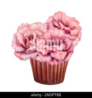 Aquarelle fleurs roses dessinées à la main dans un vase pour mariage, anniversaire, Saint-Valentin, fête des mères, fête des pères, cadeaux, autocollants. Éléments isolés Banque D'Images