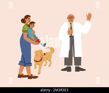 Mère et un petit fils visitant le docteur.Docteur,enfants,femme debout et sourire. Illustration vectorielle Illustration de Vecteur