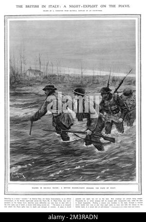 Britannique en Italie, WW1, exploit nocturne sur le Piave 1918 Banque D'Images