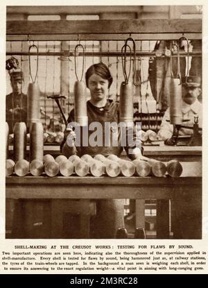 Test de défauts dans le son, Creusot Works, France 1915 Banque D'Images