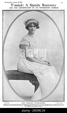 Lady Rosemary Leveson-Gower (1893-1930), fille unique de Millicent, duchesse de Sutherland et Cromartie Sutherland Leveson-Gower, 4th duc de Sutherland. Elle épousa William Ward, comte de Dudley en 3rd, en 1919. Elle a été tuée dans un accident d'avion près de Meopham, dans le Kent, en 1930, à l'âge de 36 ans. Photographiée dans le passant au moment où elle souffrait d'une maladie non identifiée, décrite par le passant comme « la dernière victime d'un mal à la mode » - quoi que cela signifie ! Date: 1913 Banque D'Images