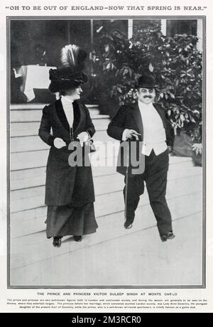 Le Prince Victor Duleep Singh et son épouse, l'ancienne Dame Anne Coventry, à Monte Carlo où ils étaient des visiteurs fréquents. Le prince a été déclaré en faillite en 1902, un problème attribué en partie à ses habitudes de jeu. Banque D'Images