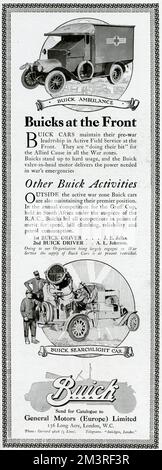 Buick a été utilisée en cas d'urgence lors de la première Guerre mondiale à l'avant, avec la Croix-Rouge britannique et St John's sur le côté du véhicule Date: 1916 Banque D'Images