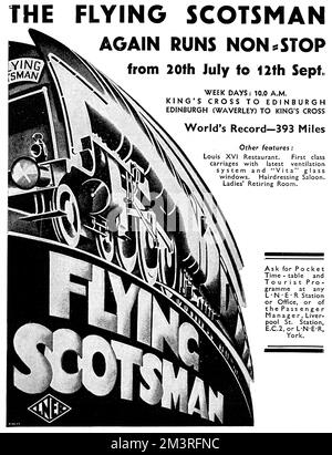 Publicité pour le Flying Scotsman Banque D'Images