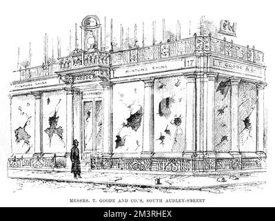 West End Riots : magasins endommagés par des émeutiers, 1886 Banque D'Images