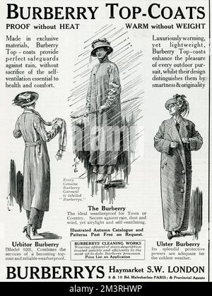 Annonce pour Burberry top coats 1914 Banque D'Images