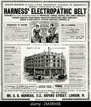 Publicité pour harnais ceinture électropathique 1889 Banque D'Images