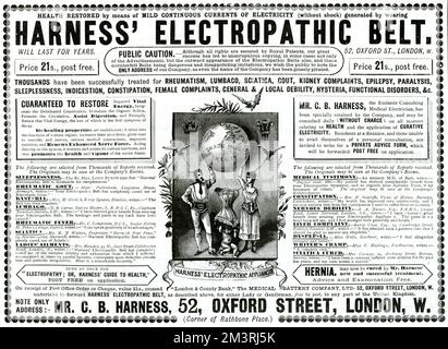 Publicité pour les ceintures corset Electropathic Harness 1888 Banque D'Images