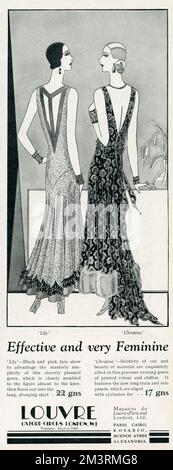 Annonce pour robes de soirée Louvre 1929 Banque D'Images