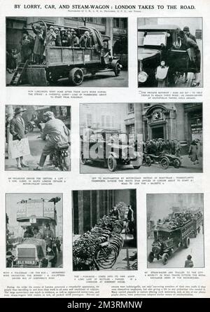 Photos montrant les Londoniens qui trouvent toutes sortes de moyens de se rendre au travail et de partir à leur lieu de travail lors de la grève générale de 1926 en Grande-Bretagne. Mai 1926 Banque D'Images