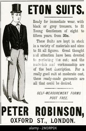 Annonce pour Peter Robinson Eton Suits 1894 Banque D'Images