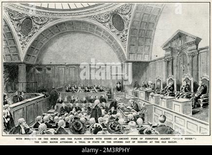 Scène d'audience par Samuel Begg des célèbres procès de meurtre d'Ilford. Jessie Thompson et Frederick Bywaters ont été accusés du meurtre de Percy Thompson, le mari de Jessie, et condamnés à mort. Date: 1922 Banque D'Images