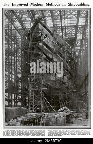 Construction navale - RMS Franconia 1910 Banque D'Images