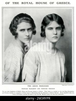 La princesse Théodora de Grèce (l), plus tard Margravine de Baden (1906-69), et la princesse Margaret ou Marguerite de Grèce (r), (1905 - 1981), la princesse de Hohenlohe-Langenburg, les enfants les plus âgés du prince et de la princesse Andrew de Grèce et les sœurs du prince Philip, duc d'Édimbourg. 1923 Banque D'Images