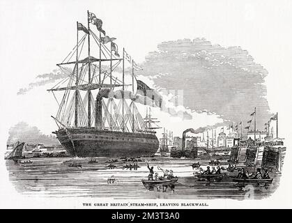 SS Grande-Bretagne quittant Blackwall 1845 Banque D'Images