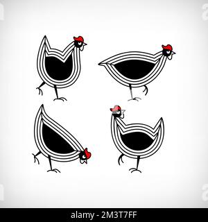 Collection de panneaux de poule coupés au laser. Décoration de jardin. Ensemble d'affiches de cour de poulet pour l'artisanat. Icônes de poule. Illustration de Vecteur