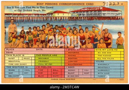 Voyez si vous pouvez me trouver dans cette foule à Old Orchard Beach, Me. , Piers & Wharves, installations sportives et récréatives, Collection Tichnor Brothers, cartes postales des États-Unis Banque D'Images
