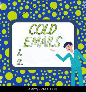 Légende de texte présentant des e-mails froids. Présentation commerciale e-mail non sollicité envoyé à un destinataire sans contact préalable Banque D'Images
