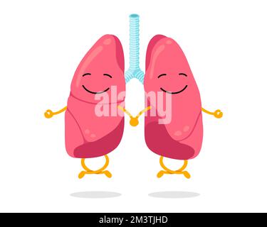 Mignon santé des poumons humains personnages détente méditer. Drôle de couple de poumon mascotte méditation dans lotus yoga pose. Caricature système respiratoire humain organe interne bonne condition calme et détente. Vecteur eps Illustration de Vecteur