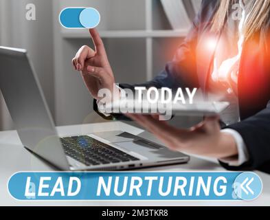 Texte indiquant le lead nourricier de l'inspiration. Concept signification méthode de construction d'une relation avec des clients potentiels Banque D'Images