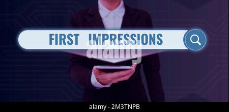 Légende conceptuelle premières impressions, Mot écrit sur ce que la personne pense de vous quand elle vous rencontre pour la première fois Banque D'Images