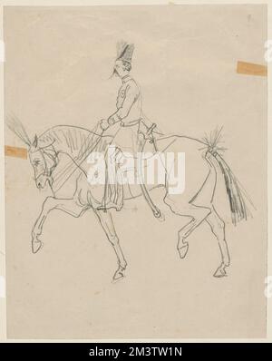 Un soldat à cheval qui charge un homme avec une arme à feu; sur le verso, un soldat à cheval , des chevaux, des soldats, une équitation. Henri de Toulouse-Lautrec (1864-1901). Impressions et mises en plan Banque D'Images