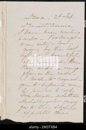 Sophia Hawthorne note autographe signée à Annie Adams Fields, [Concord], 2 février [1864?] , Épouses d'auteurs, femmes auteurs, américain, auteurs, American, 19th Century, Correspondence, Hawthorne, Julian, 1846-1934 Banque D'Images