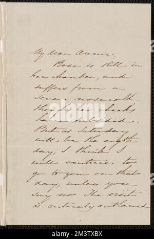 Sophia Hawthorne note autographe signée à Annie Adams Fields, [Concord], 15 avril [1861?] , Épouses d'auteurs, femmes auteurs, américain, auteurs, American, 19th Century, Correspondence, Lathrop, Rose Hawthorne, 1851-1926 Banque D'Images