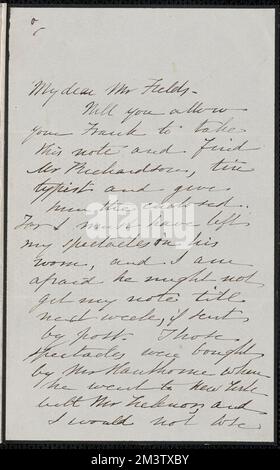 Sophia Hawthorne note autographe signée à James Thomas Fields, [Concord], 14 avril 1866 , épouses d'auteurs, femmes auteurs, American, auteurs, Américain, 19th siècle, correspondance Banque D'Images