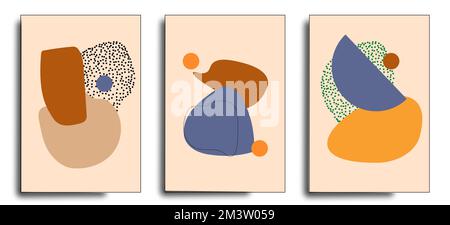 Imprimés muraux boho à motif abstrait. Ensemble d'affiches botaniques abstraites. Décor contemporain dans un cadre naturel, esthétique bohème, décoration murale boho minimaliste. vvecto Banque D'Images