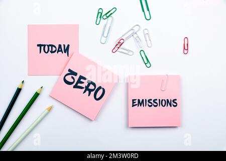 Affiche zéro émission. La vitrine des affaires n'émet aucun déchet de produits qui polluent l'environnement Banque D'Images
