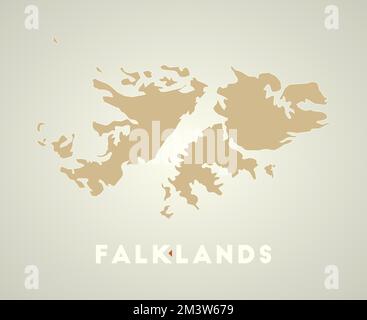 Affiche des Malouines dans un style rétro. Carte du pays avec les régions dans la palette de couleurs d'automne. Forme de Malouines avec le nom du pays. Illustration de Vecteur