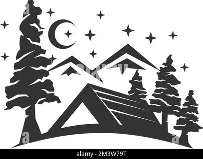 camping logo tente cèdre de montagne icône Illustration identité de marque Illustration de Vecteur