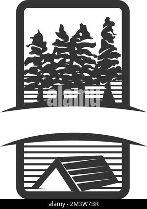 camping logo tente cèdre de montagne icône Illustration identité de marque Illustration de Vecteur