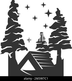 camping logo tente cèdre de montagne icône Illustration identité de marque Illustration de Vecteur