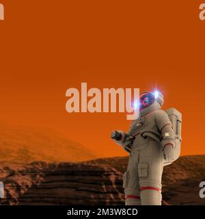 Astronaute marchant sur la surface de Mars, illustration Banque D'Images
