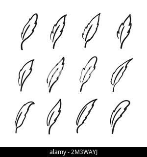 Groupe vectoriel de plumes dessinées à la main sur fond blanc. Illustration vectorielle superposée facile à modifier. Animaux sauvages Illustration de Vecteur