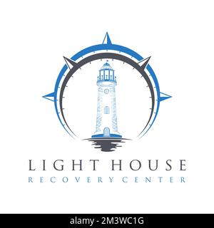 maison lumineuse unique avec mer ombre et boussole image graphique icône logo design abstrait concept vecteur stock. symbole relatif à la mer ou au marin Illustration de Vecteur