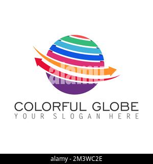 globe ou terre utilisant une variété de couleurs et de flip flèche image graphique icône logo design abstrait concept vecteur stock. symbole associé au groupe. Illustration de Vecteur